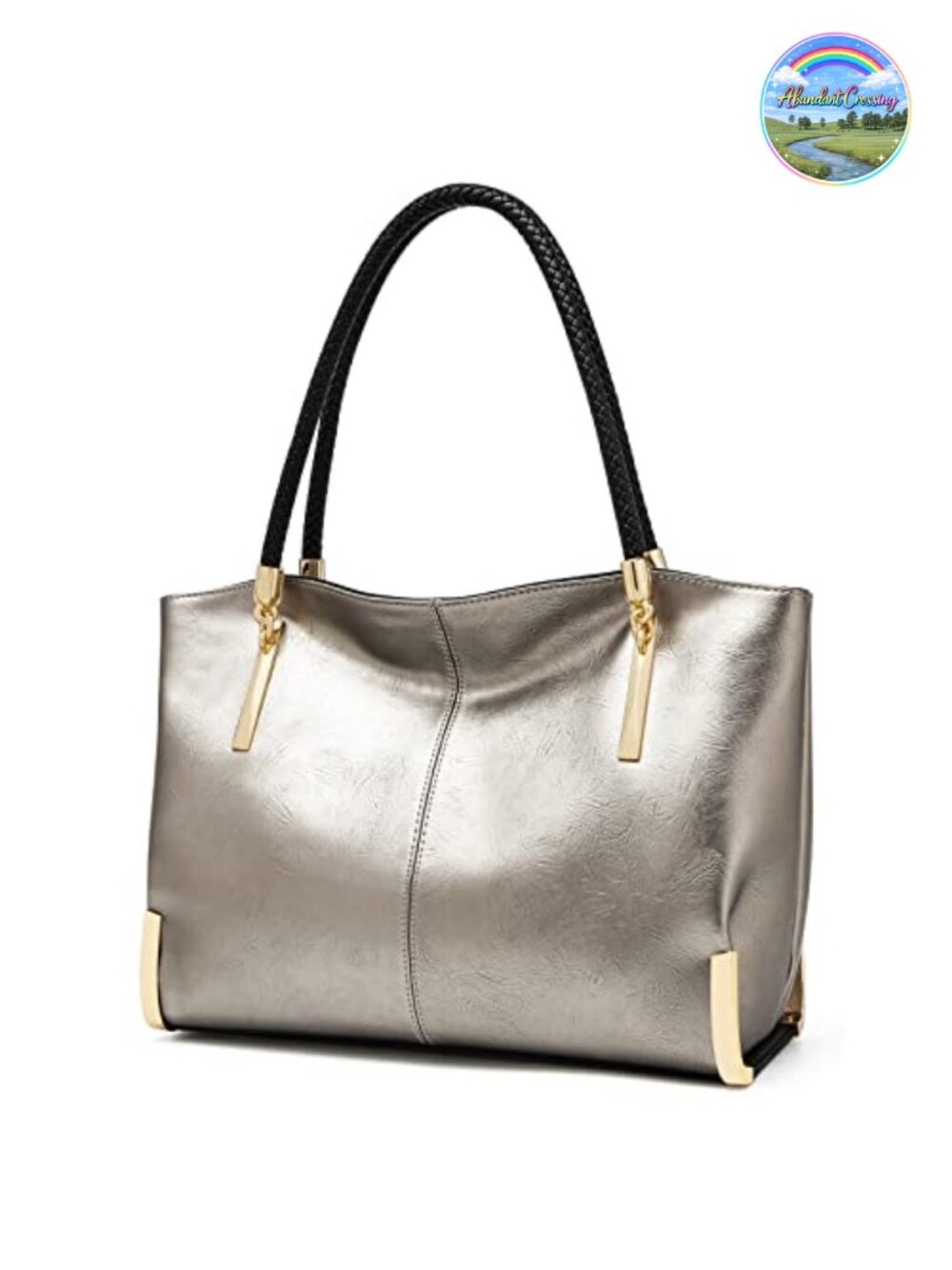 Large Split Cowhide Leather Tote Bag Gold Hardware Minimalist